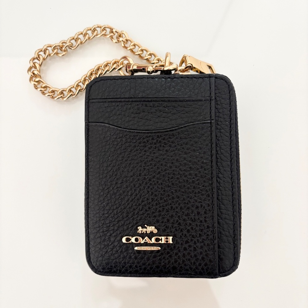 NEW Coach Essential Chain Card Case | Black/Gold